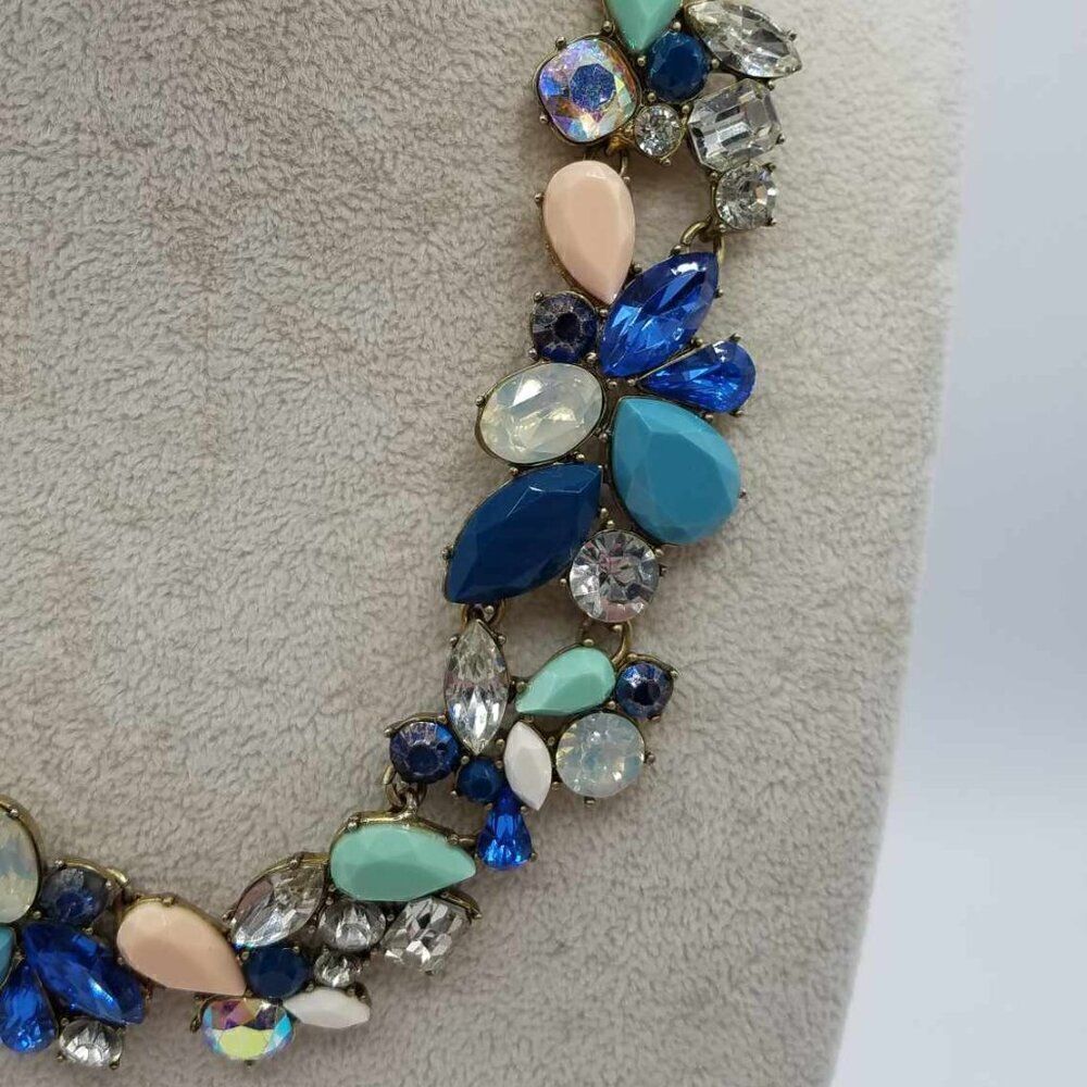 J Crew Shades of Blue Crystal Statement Necklace - Picture 5 of 12
